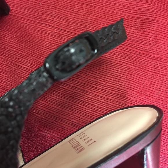 Stuart Weitzman Black Leather Woven Heels - Picture 5 of 6